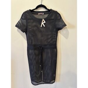 REHAB NTW Black Mesh Drawstring Party Dress Sheer Vegas Beach Festival Size S